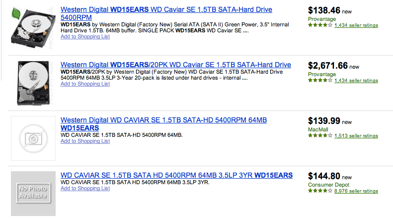 Google search results